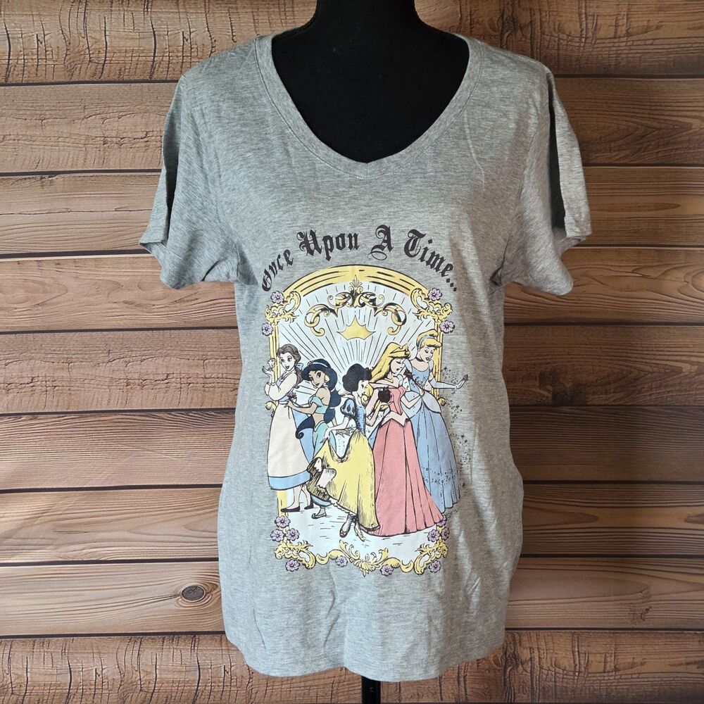 NEW Womens Disney Princesses Classic Once Upon a Time T-Shirt SZ L gray